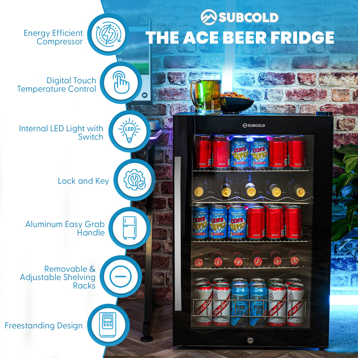 Subcold Ace130 LED Touch Control Beer Fridge | 128L