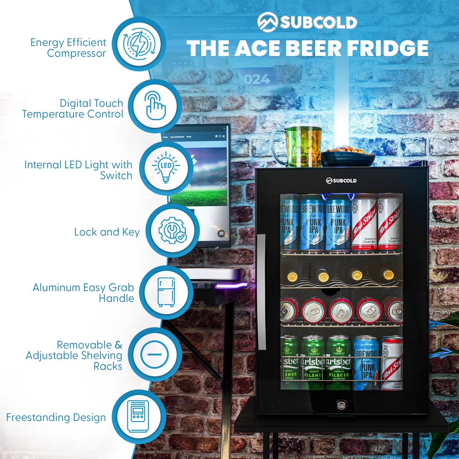 Subcold Ace65 LED Touch Control Beer Fridge | 62L