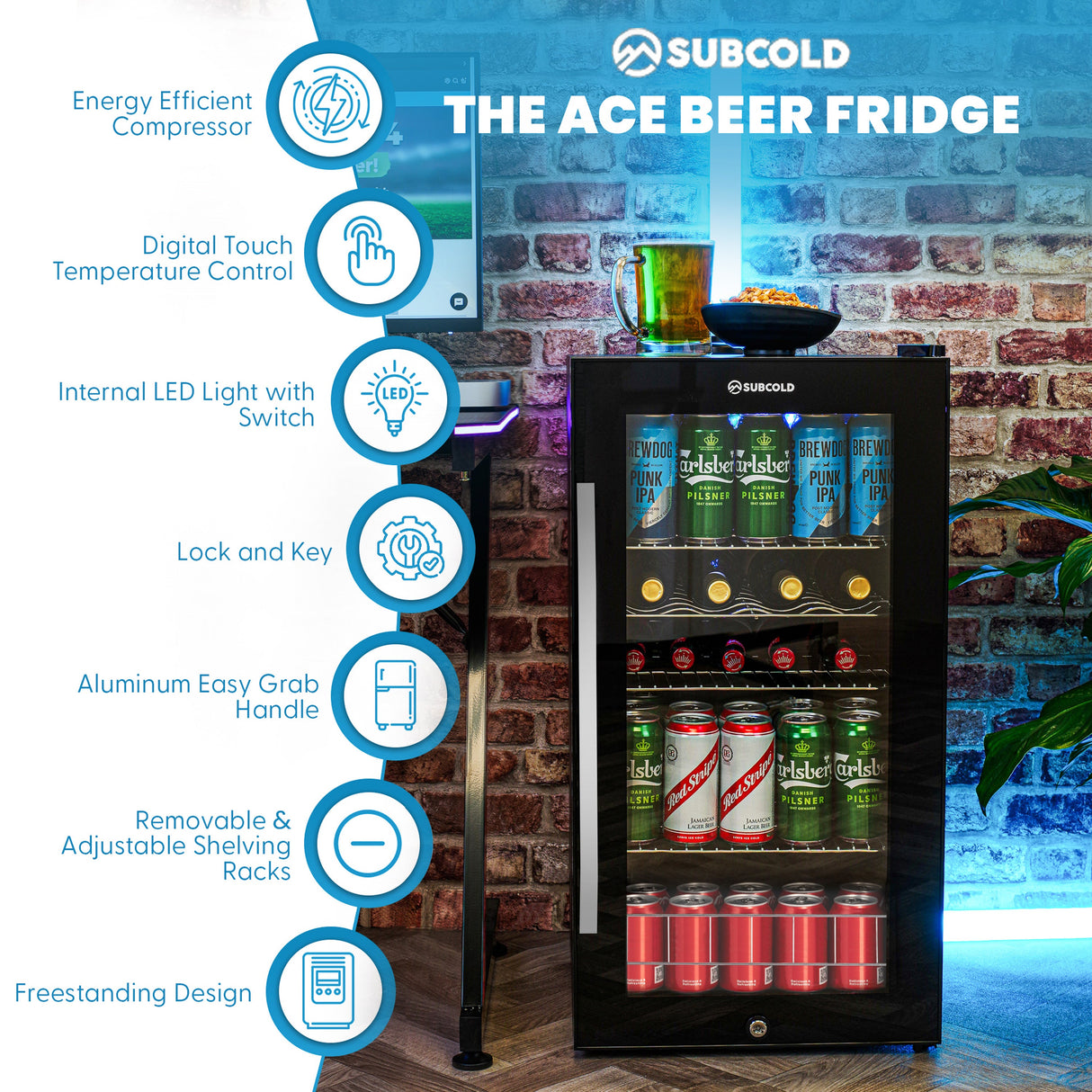 Subcold Ace90 LED Touch Control Beer Fridge | 88L