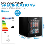 Subcold Ace50 LED Touch Control Beer Fridge - 46L