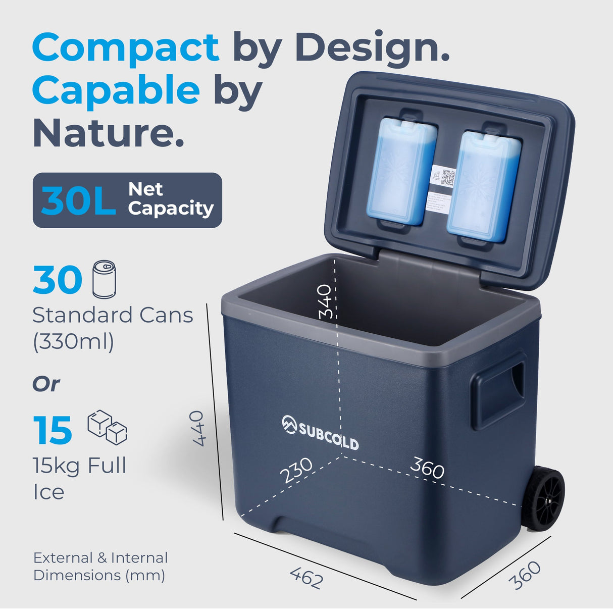 Subcold Chilly30 Cool Box 30L Portable Ice Box with Wheels & Handle