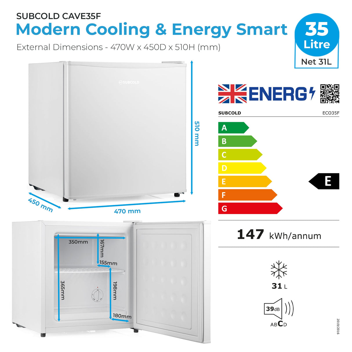 Subcold Eco35F Mini Freezer 31L - White