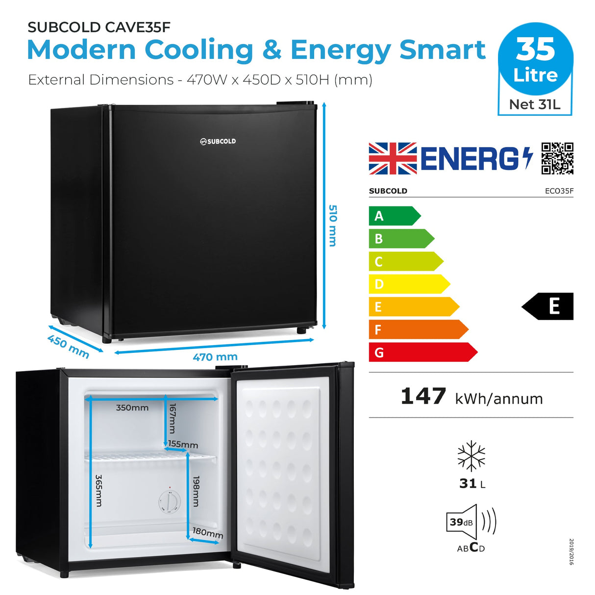 Subcold Eco35F Mini Freezer Black - 31L