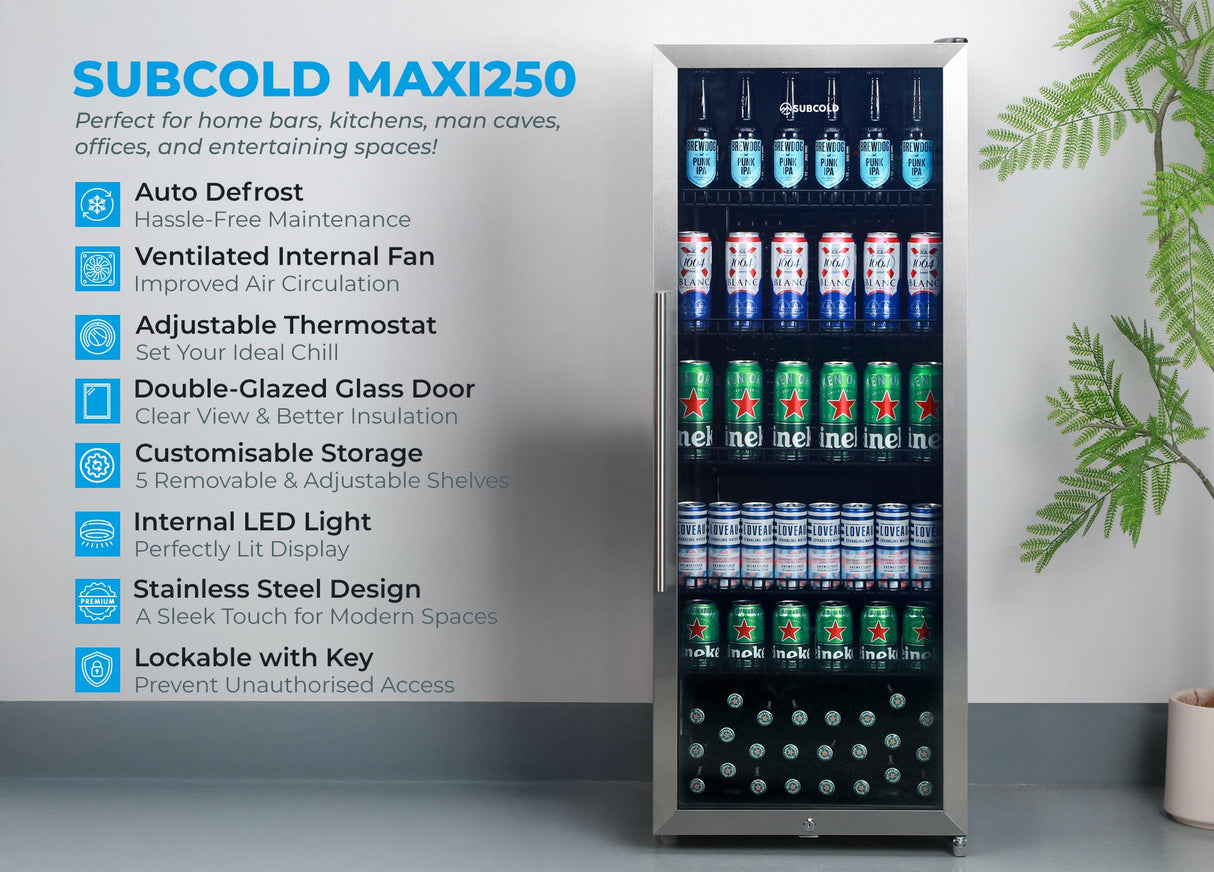 Subcold Maxi250 Tall Drinks Fridge Stainless Steel - 237L