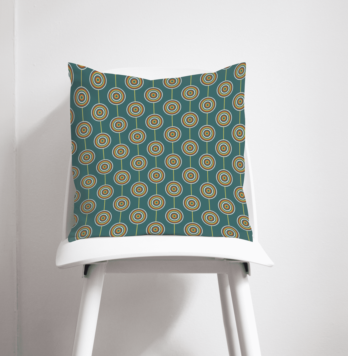 Shadowbright Teal Retro Circles Design Cushion, Throw Pillow
