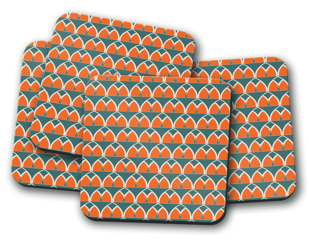 Shadowbright Teal and Geometric Arches Design Coaster, 9cm x 9cm