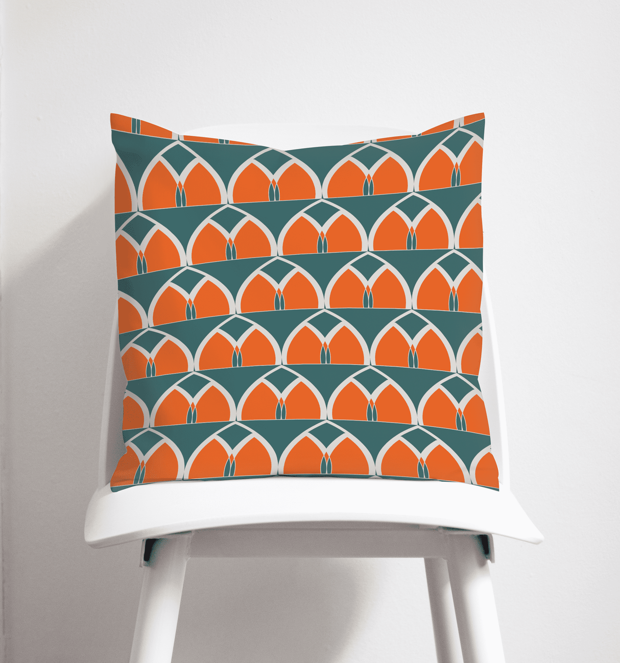 Shadowbright Teal and Orange Geometric Arches Design Cushion, Throw Pillow