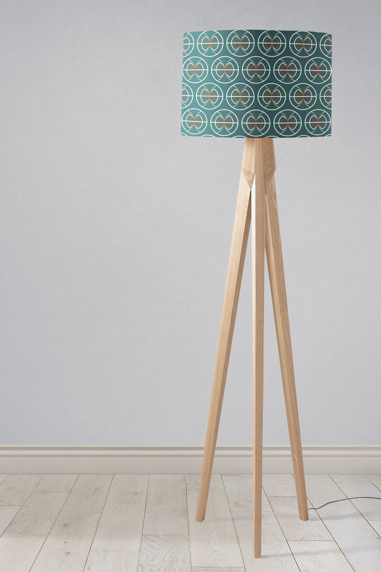 Shadowbright Teal and White Geometric Semi-Circle Design Lampshade