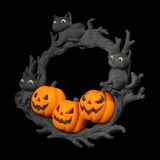 Filamora Studios Cozy Patch Wreath Halloween Kitty Pumpkin Decor