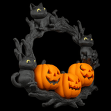 Filamora Studios Cozy Patch Wreath Halloween Kitty Pumpkin Decor