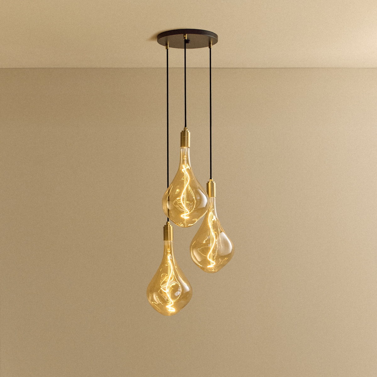 Tala Triple Pendant in Brass with Voronoi III