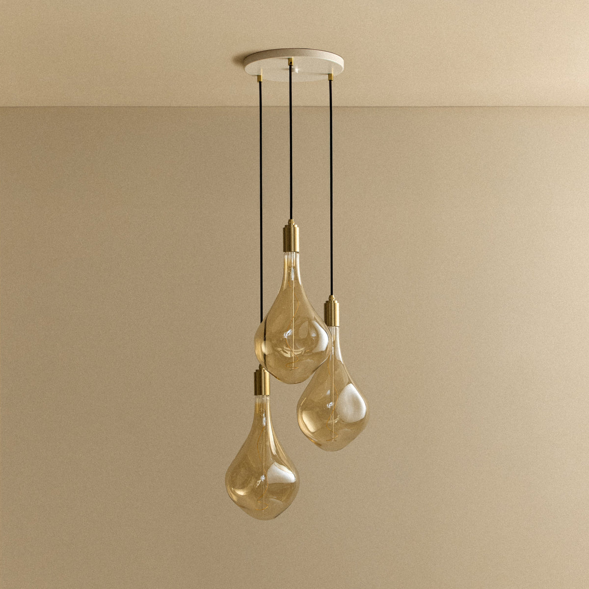 Tala Triple Pendant in Brass with Voronoi III