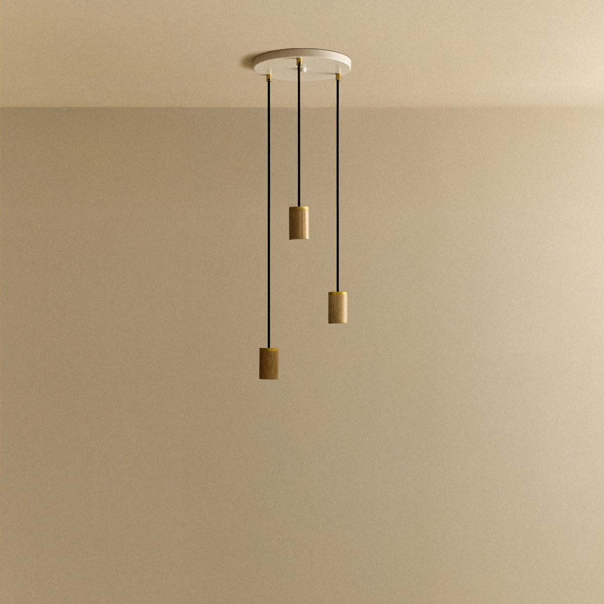 Tala Triple Pendant in Oak with White Canopy