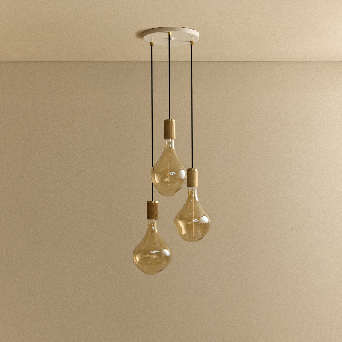 Tala Triple Pendant in Oak with Voronoi II