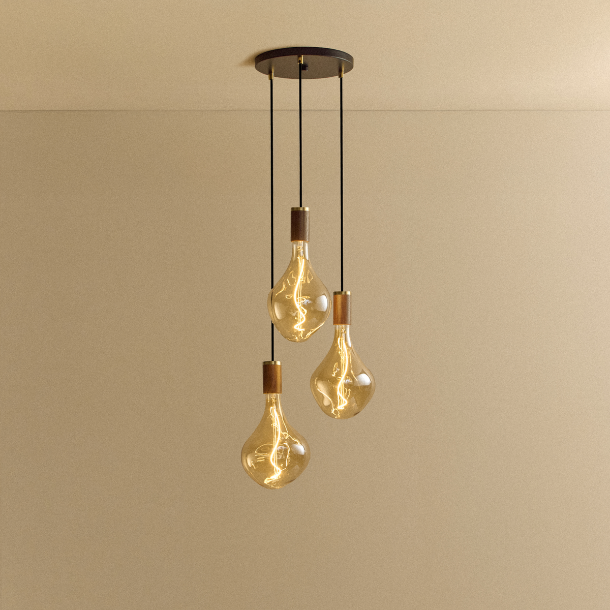 Tala Triple Pendant in Walnut with Voronoi II