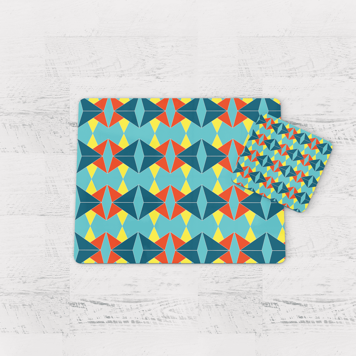 Shadowbright Turquoise and Orange Retro Geometric Placemats, Set of 4 and 6