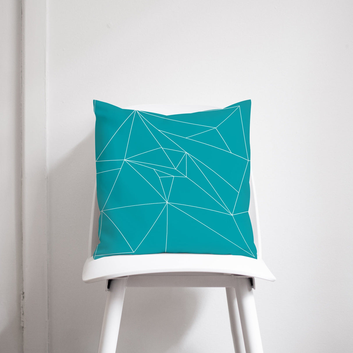 Shadowbright Turquoise Cushion with White Geometric Design, Throw Pillow