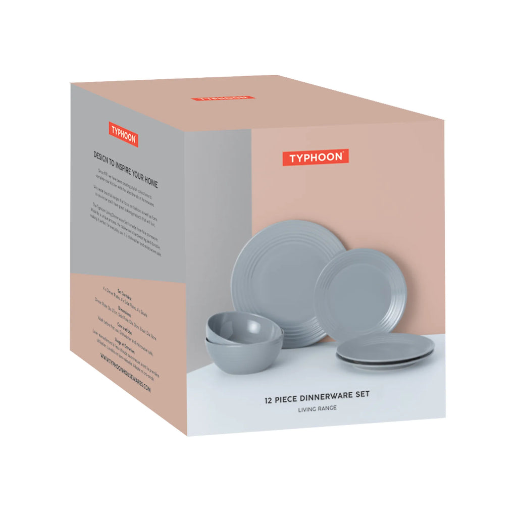 Typhoon Living Stoneware Grey Dinner Set In Giftbox M/O 12pcs