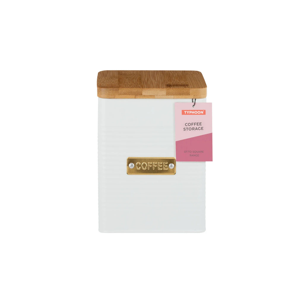 Typhoon Otto Square White Coffee Storage Jar with Bamboo Lid, 1.6 Litres