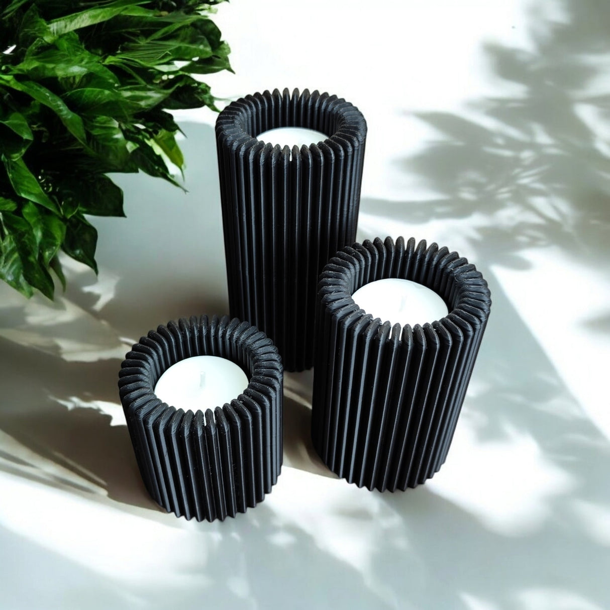 Filamora Studios Ribbed Tealight Holder Set