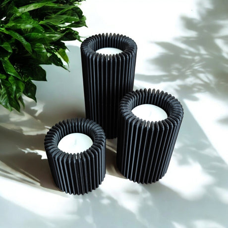 Filamora Studios Ribbed Tealight Holder Set