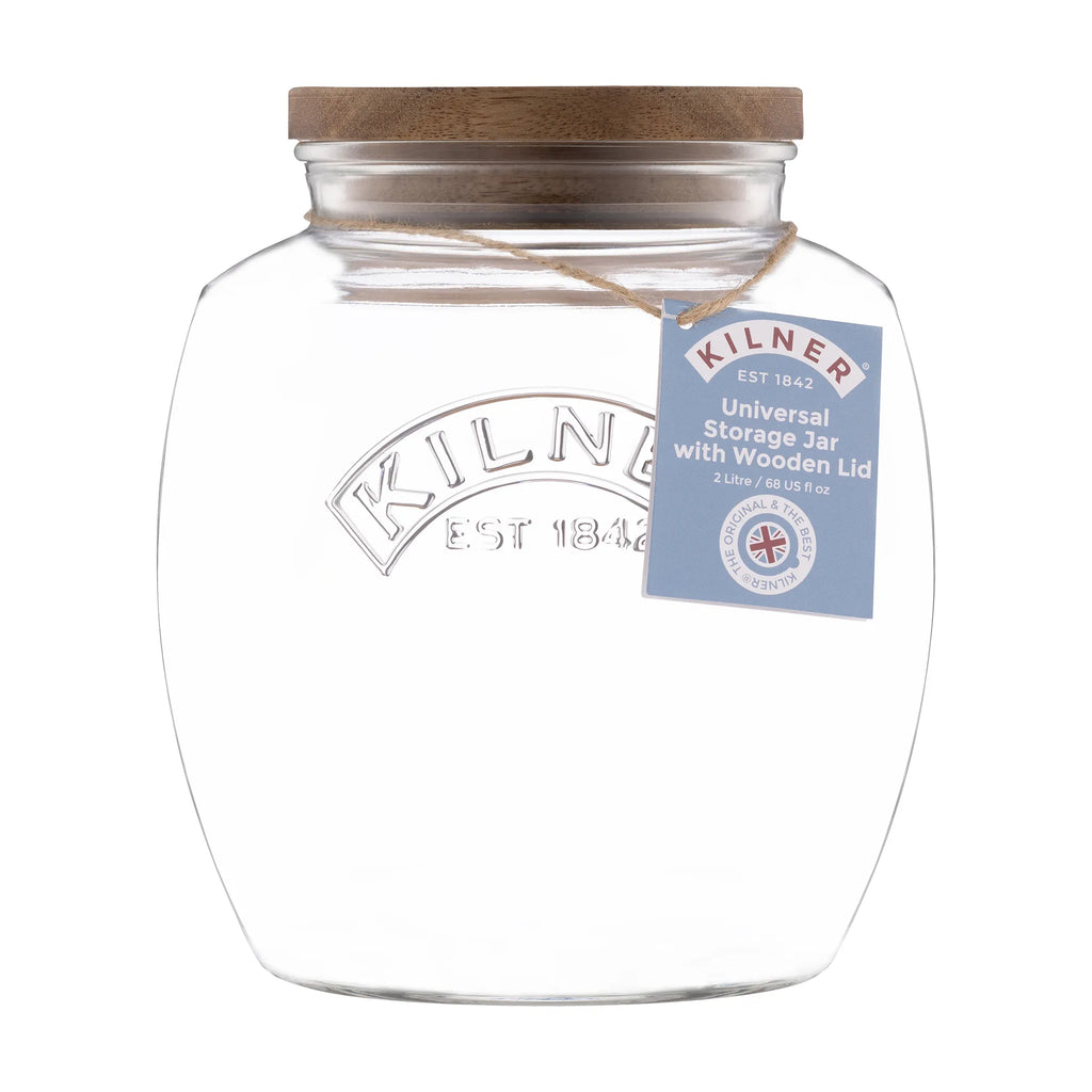 Kilner Universal Storage Jars With Acacia Wooden Lid, 2 Litre