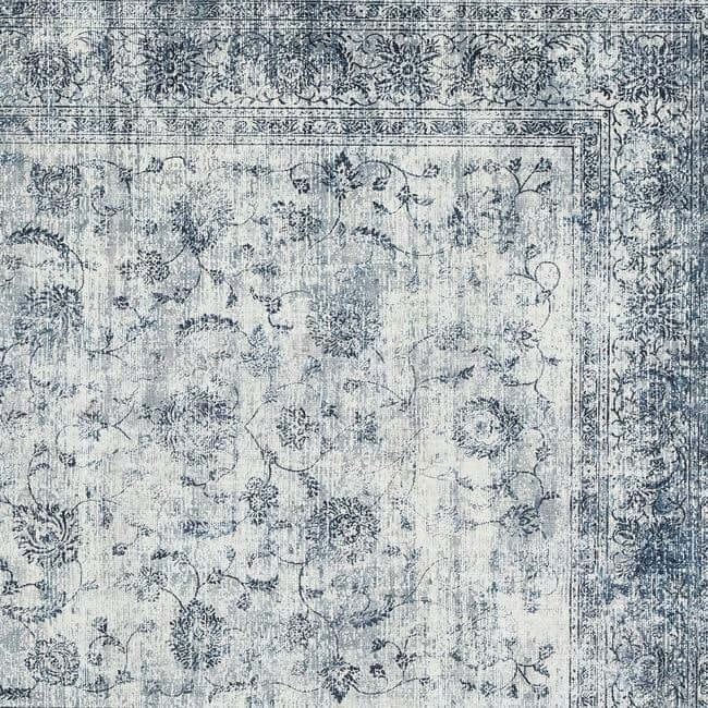 Eco Washable Blue Rug Bordered Design – Easy Care | The Rugs