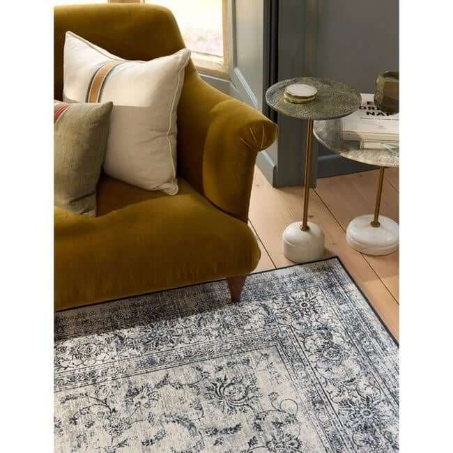 Eco Washable Blue Rug Bordered Design – Easy Care | The Rugs