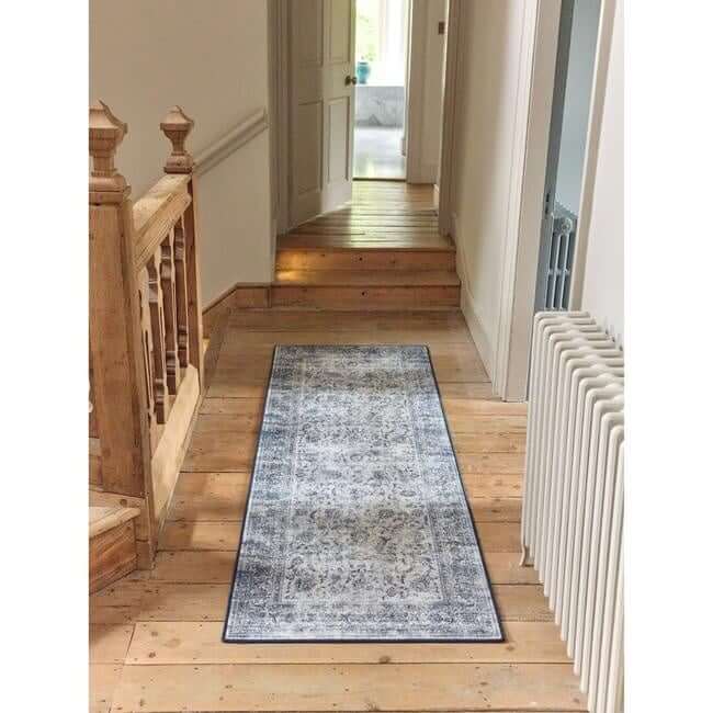 Eco Washable Blue Rug Bordered Design – Easy Care | The Rugs