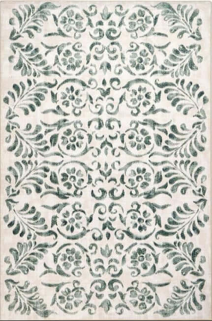 Eco‑Washable Beige & Green Floral Rug | The Rugs