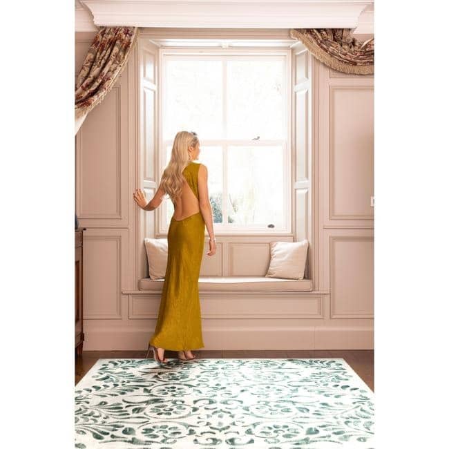 Eco‑Washable Beige & Green Floral Rug | The Rugs