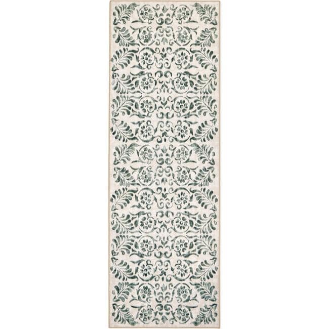 Eco‑Washable Beige & Green Floral Rug | The Rugs