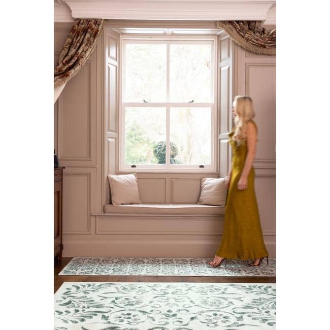Eco‑Washable Beige & Green Floral Rug | The Rugs