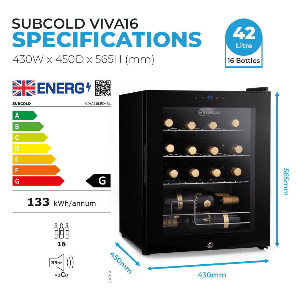 Subcold Viva16 LED Wine Cooler | 16 Bottle