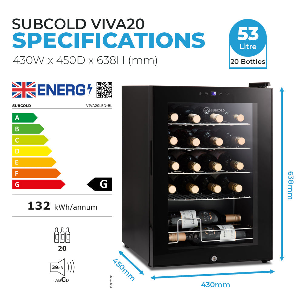 Subcold Viva20 LED Wine Cooler | 20 Bottle