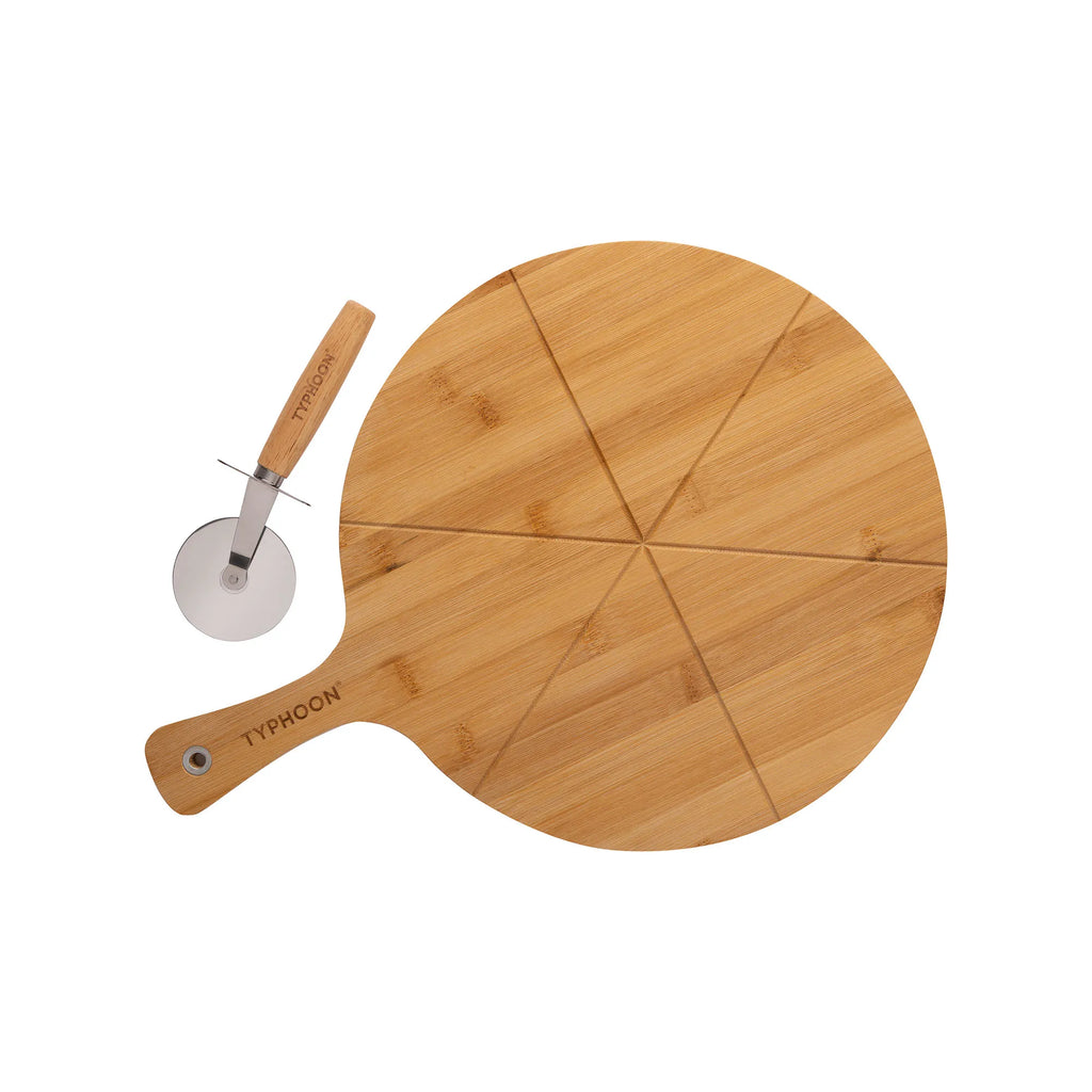 Typhoon World Foods Bamboo Pizza Board & Cutter Set, 12 Inches