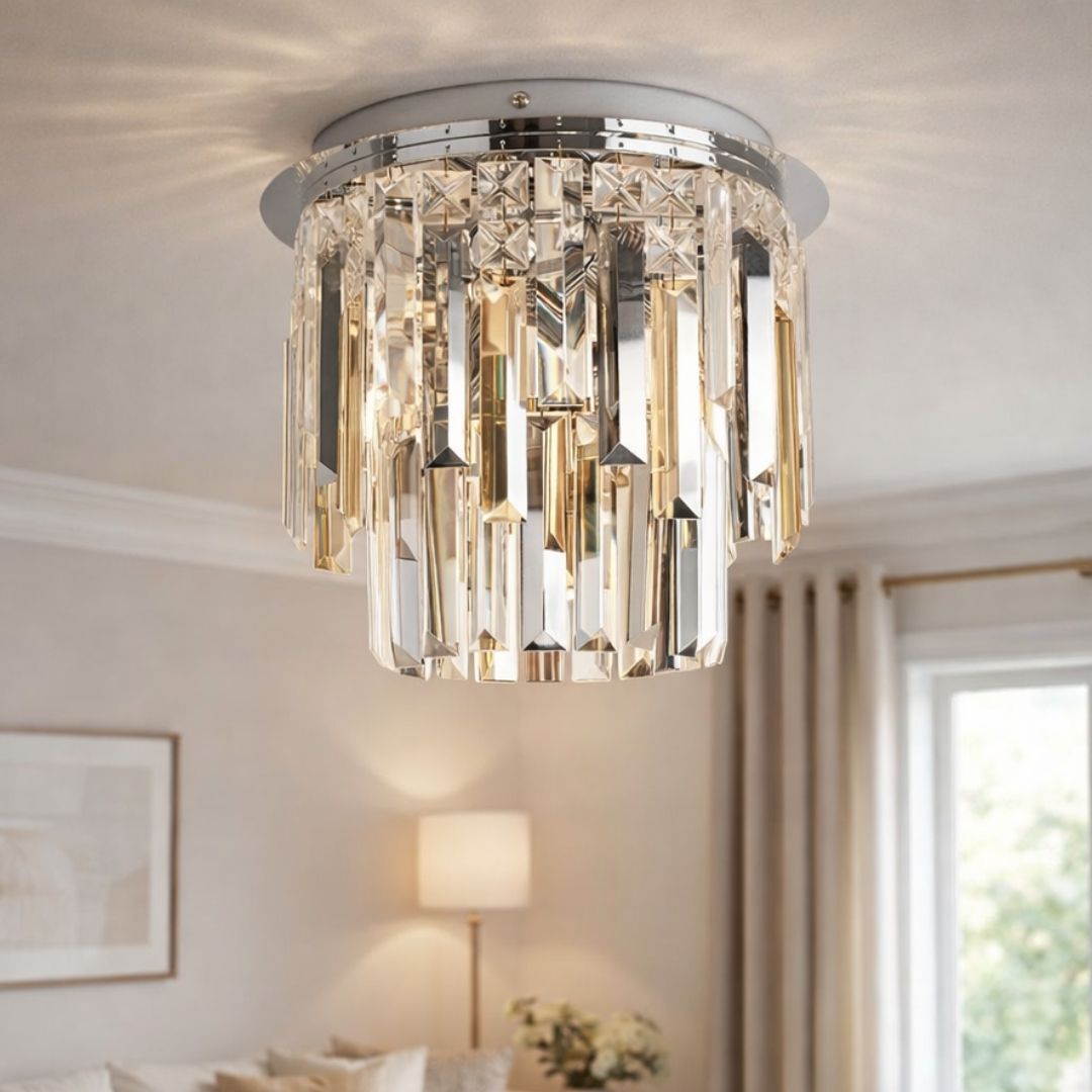 Pagazzi Onega 3 Light Polished Chrome Glass Flush Ceiling Light