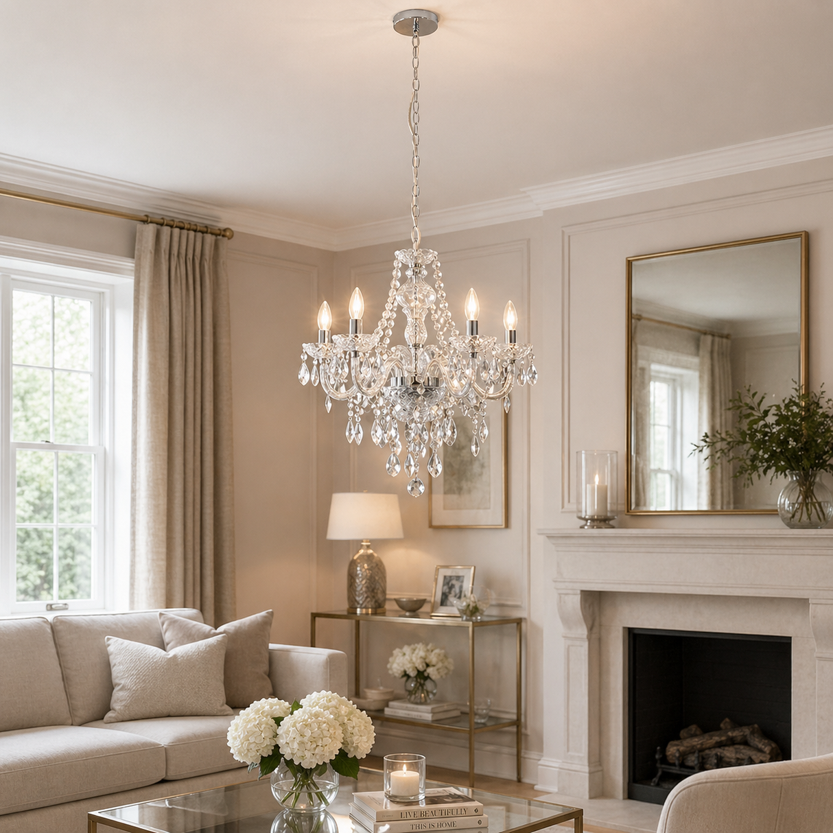 Pagazzi Vivienne 5 Light Chrome & Clear Chandelier Ceiling Pendant