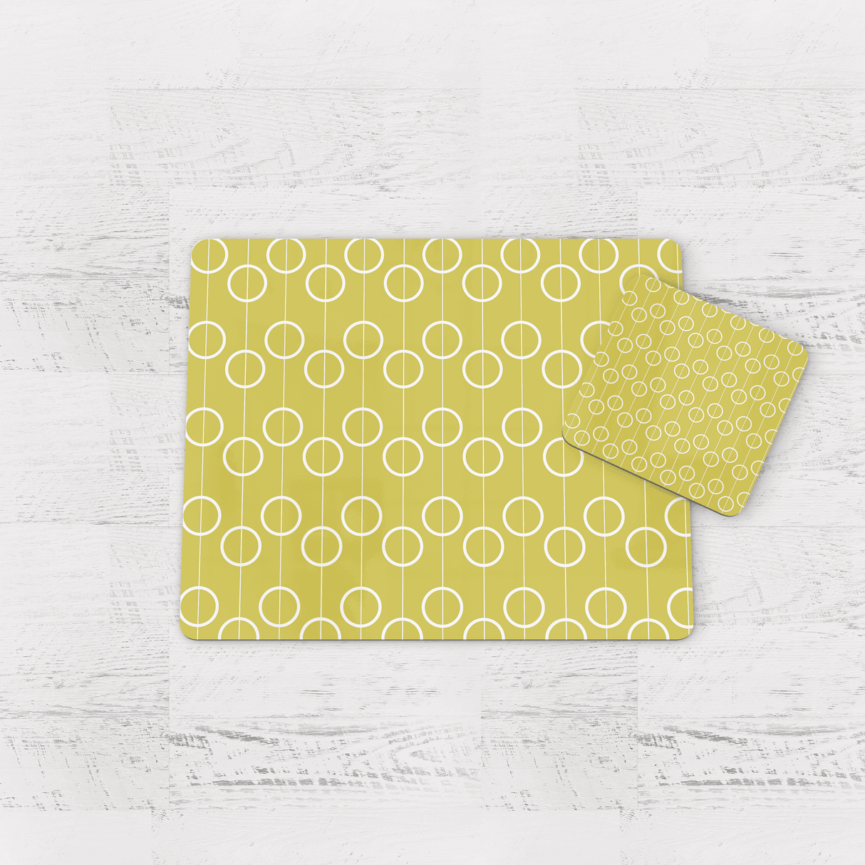 Shadowbright Yellow Retro Geometric Circles Placemats, Set of 4/6