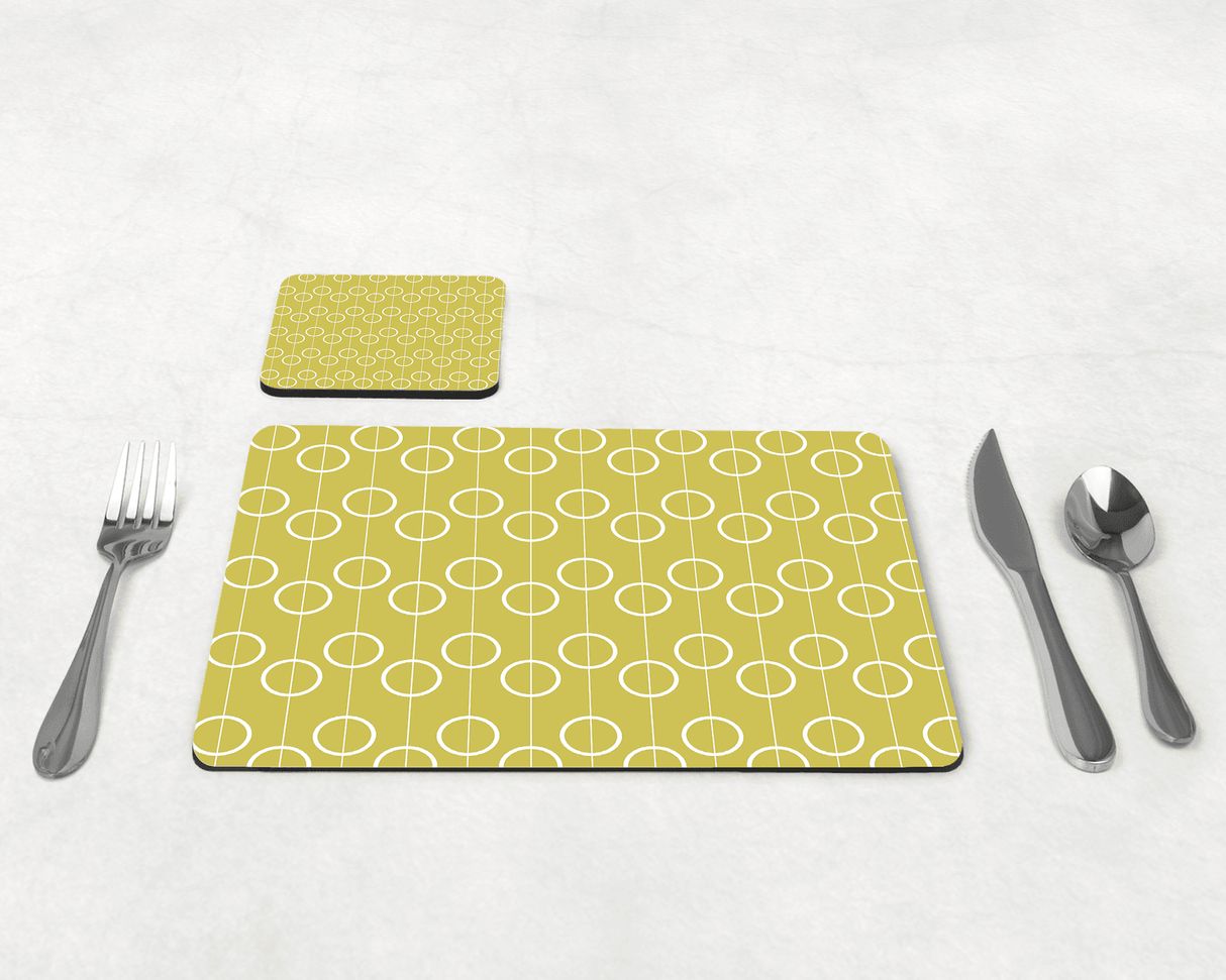 Shadowbright Yellow Retro Geometric Circles Placemats, Set of 4/6