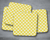 Shadowbright Yellow and White Geometric Tiles Design Coasters - 9cm x 9cm