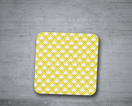 Shadowbright Yellow and White Geometric Tiles Design Coasters - 9cm x 9cm