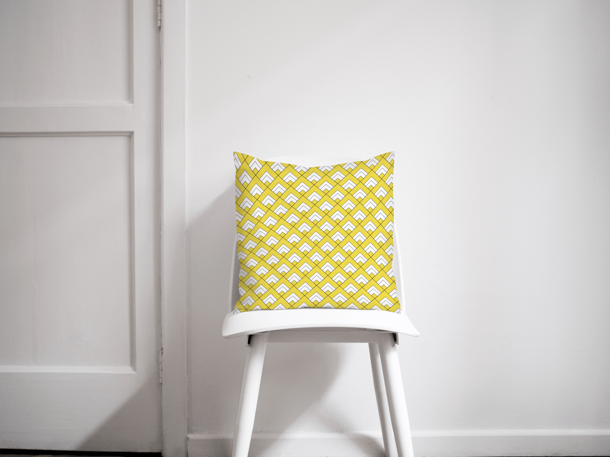 Shadowbright Yellow and White Geometric Tiles Design Cushion, Throw Pillow
