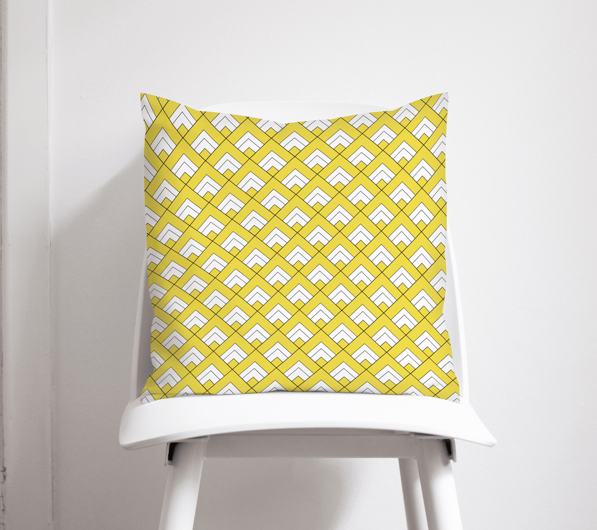 Shadowbright Yellow and White Geometric Tiles Design Cushion, Throw Pillow