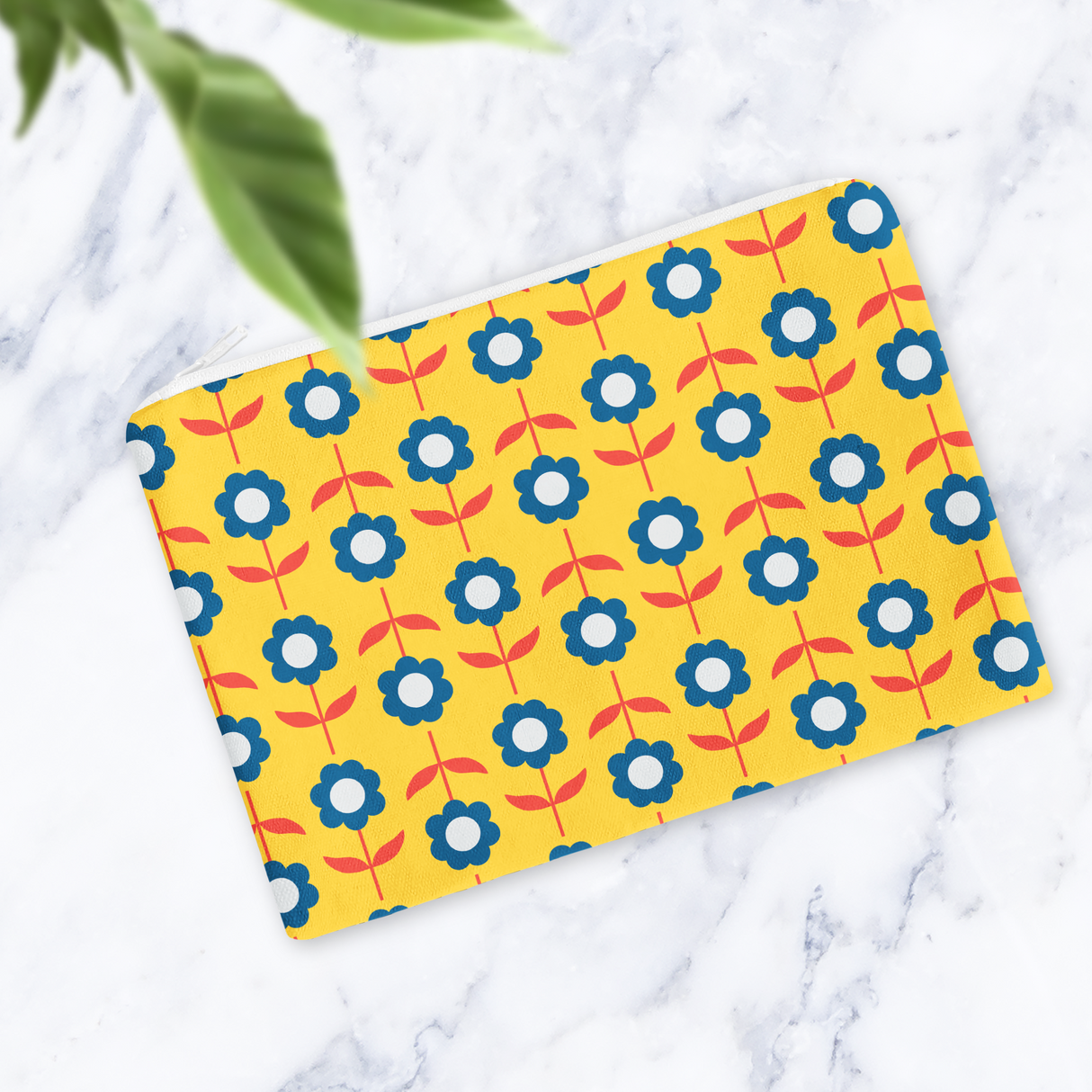 Shadowbright Bright Yellow Retro Flowers Make Up Bag