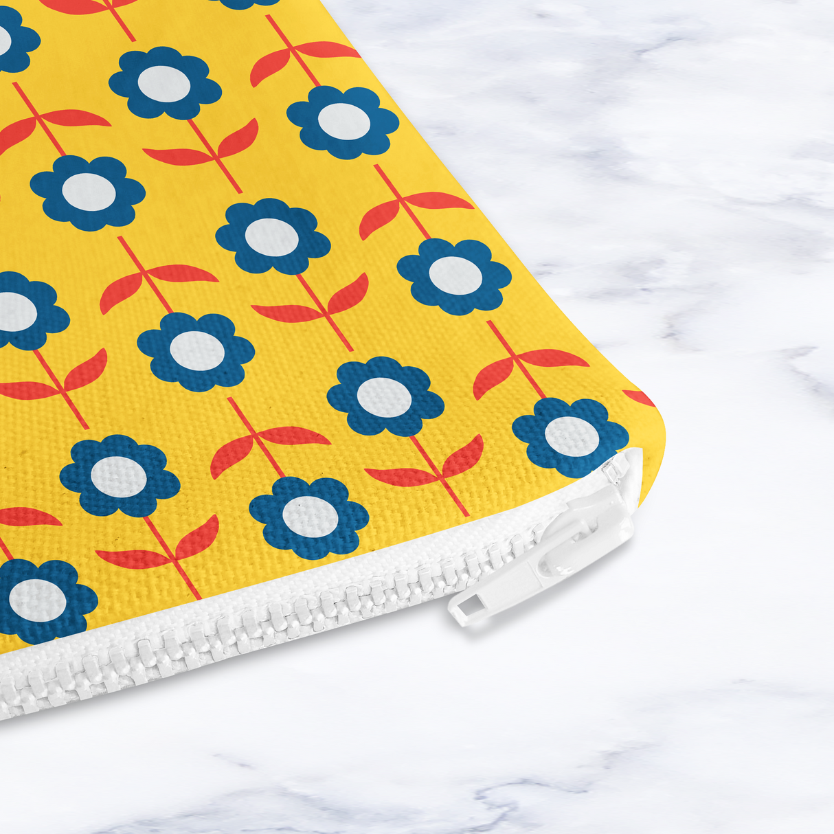 Shadowbright Bright Yellow Retro Flowers Make Up Bag