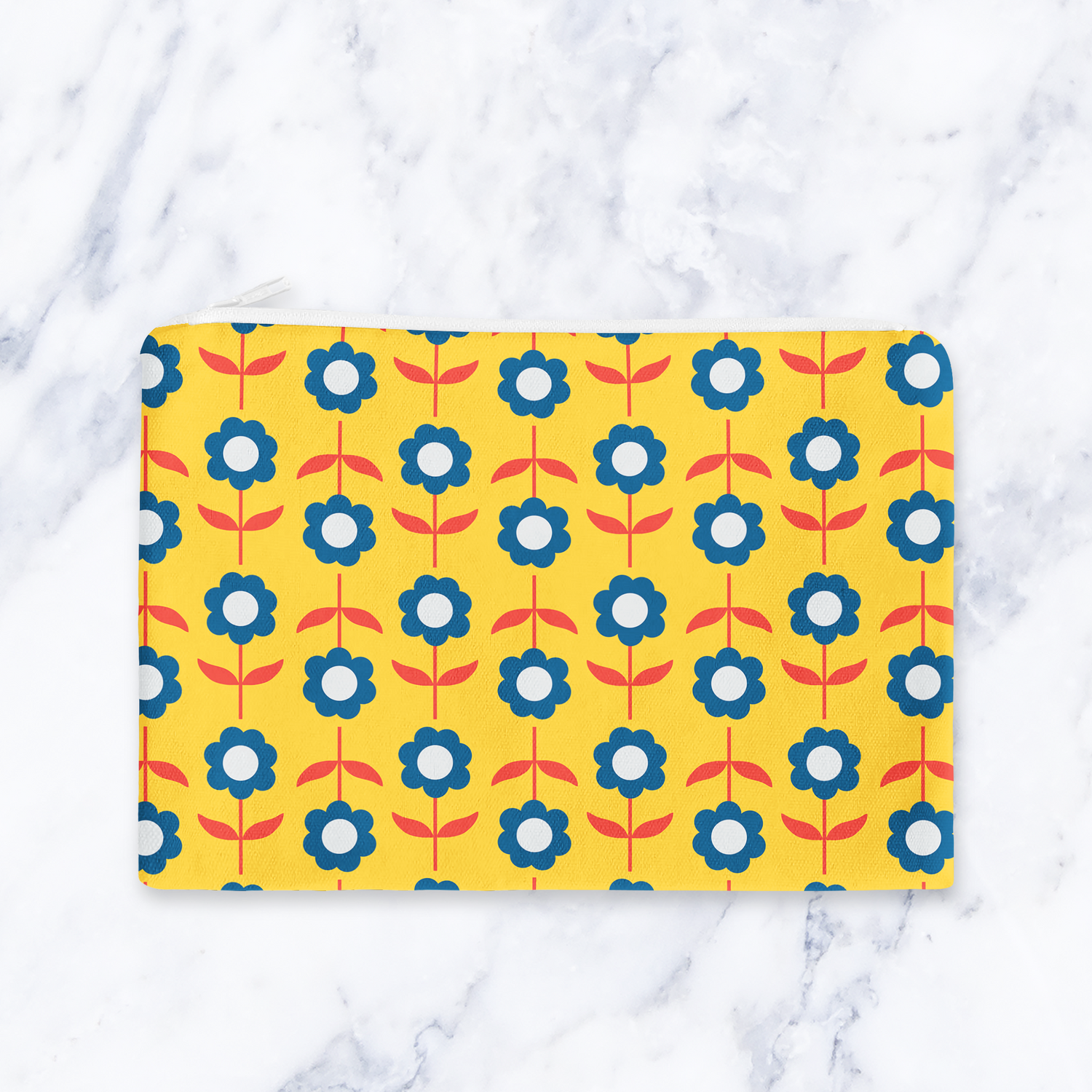 Shadowbright Bright Yellow Retro Flowers Make Up Bag