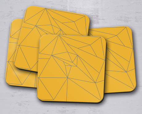 Shadowbright Yellow and Grey Lines Contemporary Coasters, 9cm x 9cm