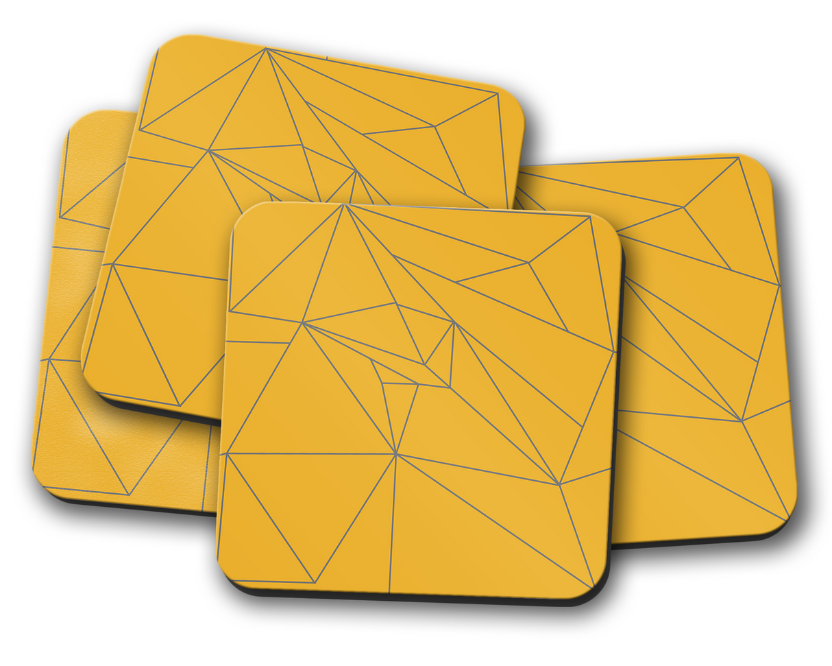 Shadowbright Yellow and Grey Lines Contemporary Coasters, 9cm x 9cm