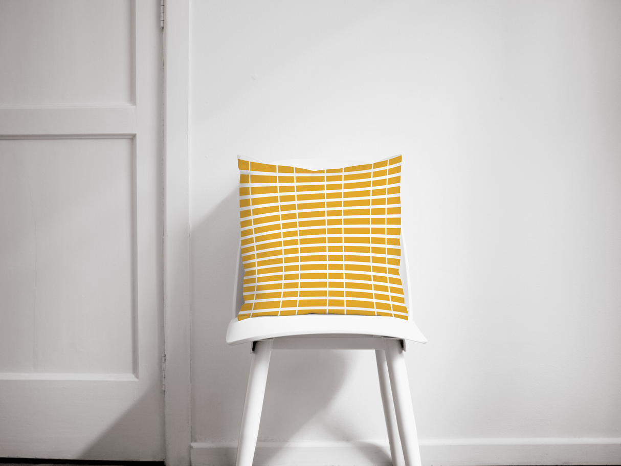 Shadowbright Yellow Cushion with White Striped Lines Geometric Design, Throw Pillow